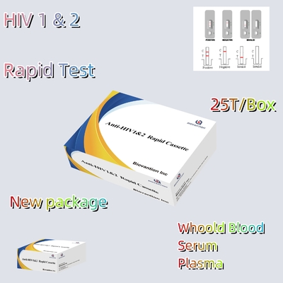 Ταχεία δοκιμή αντιδραστήρα HIV 1/2 Δοκιμή ανίχνευσης μέθοδος κολλοειδούς χρυσού με 25 δοκιμές